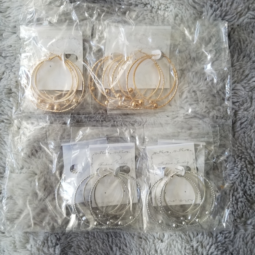 Pack of 8 Silver & Gold Hoop Earrings